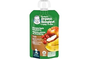 GERBER ORGANIC PURÉE Banana Apple Raspberry, Baby Food, Meal, 6+ months, 128 ml, 12 Pack, Packaging May Vary
