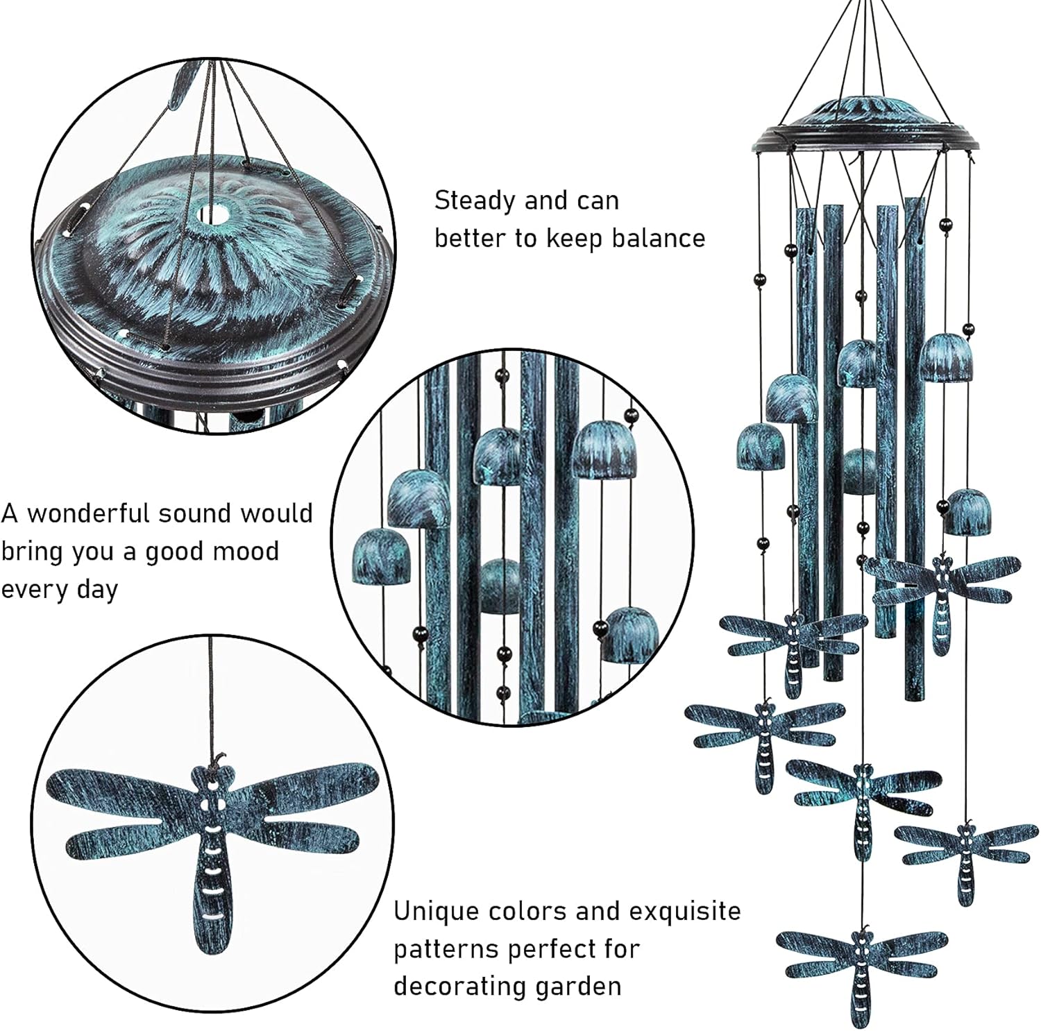 Monsiter QE Wind Chimes, Outdoors Wind Chimes with 4 Aluminum Tubes - Dragonfly Wind Chime with S Hook, Wind Bells Hanging Decorate for Patio, Garden, Backyard or Porch : Garden & Outdoor