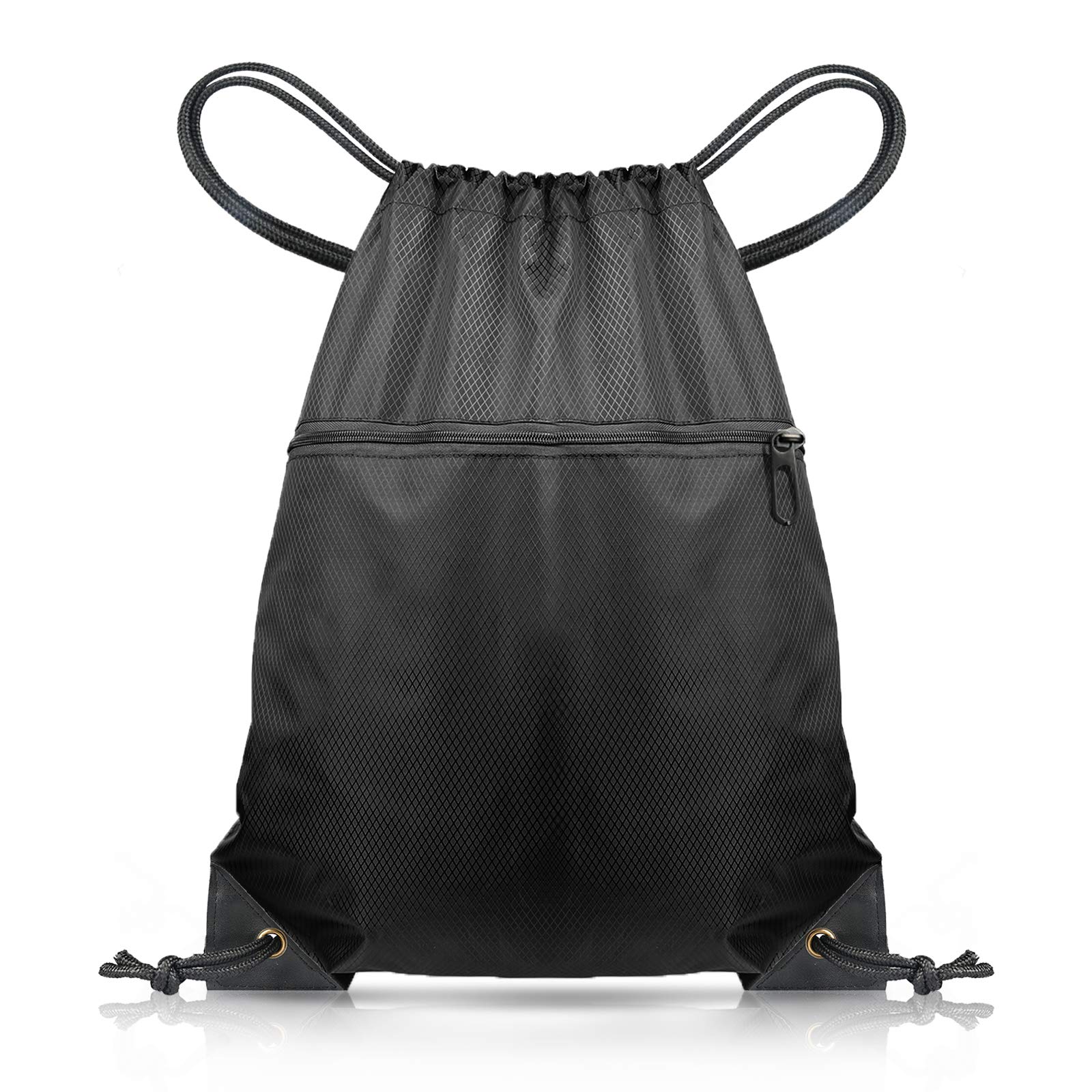 CHEPULA Drawstring Bags, Large Black Sports Backpack String Swim Drawstring Gym PE Bags for Women Men, Travel Beach Bag with Waterproof