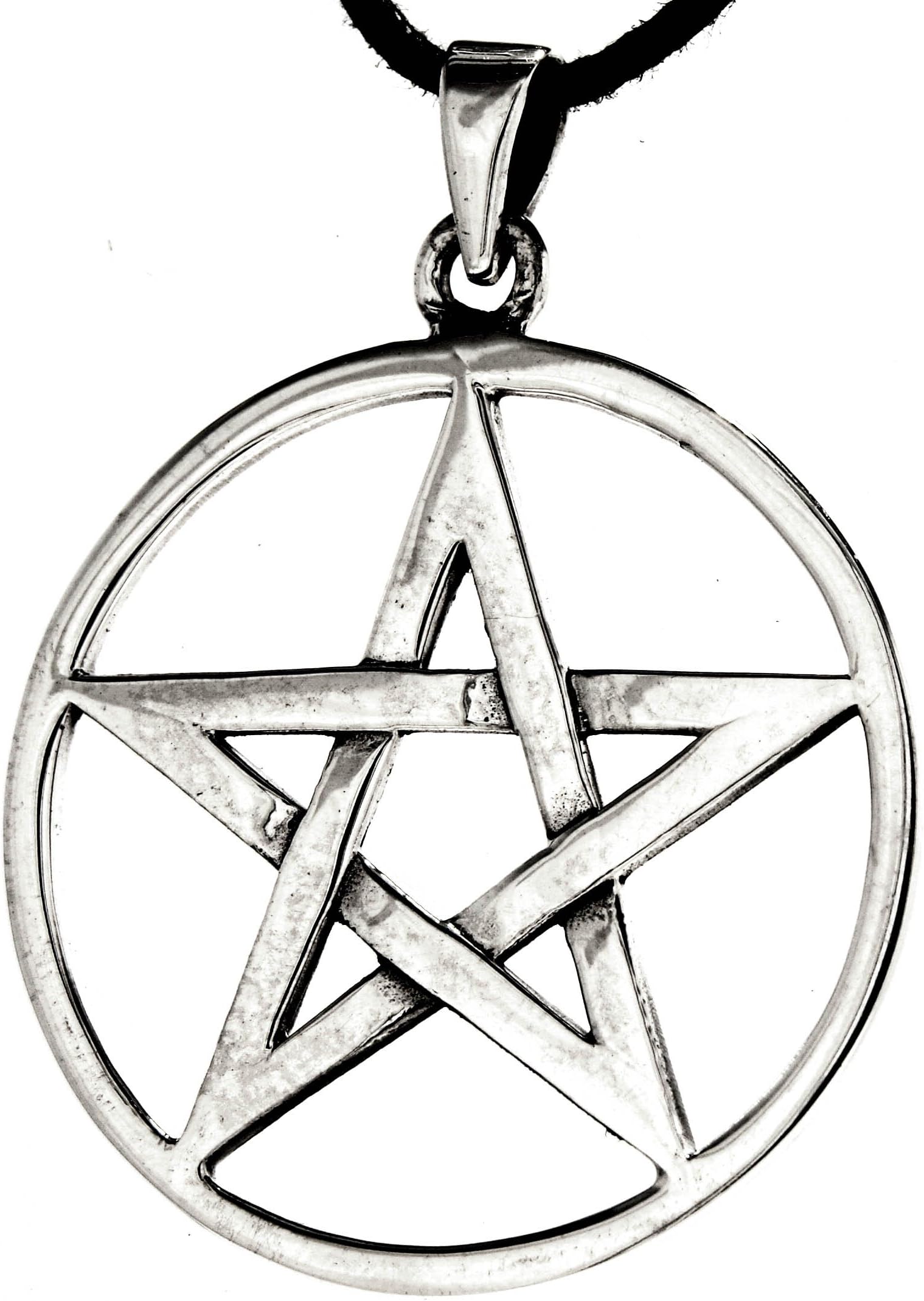 Large pentagram pendant made of 925 sterling silver with cotton band.
