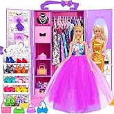 ebuddy Doll and Accessories -11.5 Inch Doll with Closet Including-one Girl Doll, 12 Looks, Rack Dress Shoes Hangers Necklace 