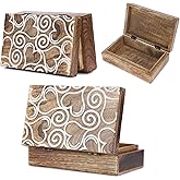 Ajuny Wooden Handmade Decorative Jewelry Storage Box White and Brown Heart Design Multipurpose Treasure Chest Keepsake Organizer Necklaces Watch Boxes Great for Gifts 8x5 Inch