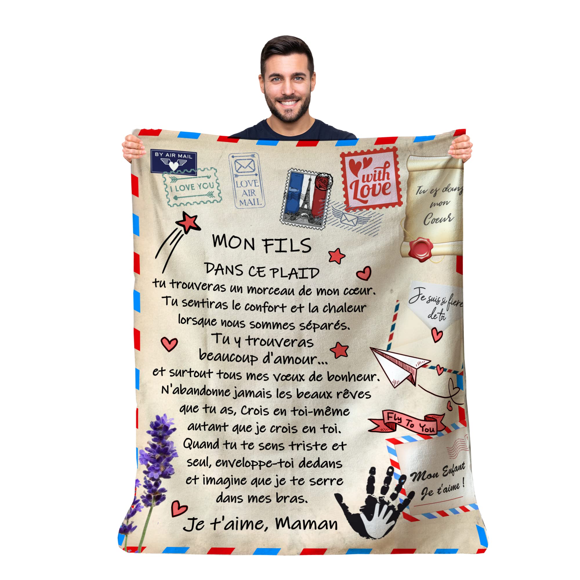 Zinello Design - Personalised soft blanket to give to her son from mum. Original useful gift idea for a birthday, Christmas, Father's Day, a wedding blanket bedspread