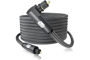 EMK 90 Degree Toslink Optical Cable 360 Degree Free-Rotating Plug Fiber Optic Cable S/PDIF Toslink Male to Male Cable for Home Theater, Sound Bar, TV, PS4, Xbox,Grey (16ft/5m)