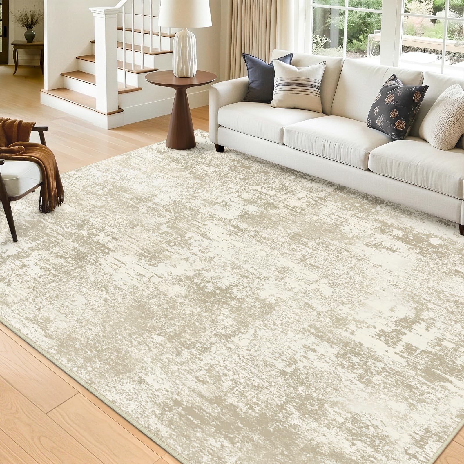 RELEANY Washable 5'x7' Abstract Area Rug for Living Room Black Brown