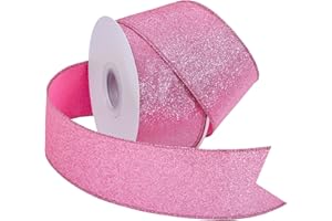 YAMA Glitter Wired Ribbon, Pink, 2-1/2 inch x 20 Yards, for Christmas, Gift Wrapping, Wreath, Crafts, Bow Making and Party Decoration