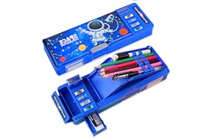 Pop Up Multifunction Pencil Case for Boys(NO LOCK), Cute Cartoon Pen Box Organizer Stationery with Sharpener, Schedule, White