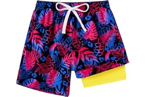 westwolf Boys Swim Trunks with Compression Liner Toddler Boys Swim Shorts Boxer Brief Board Shorts Swimming Set 5-18T