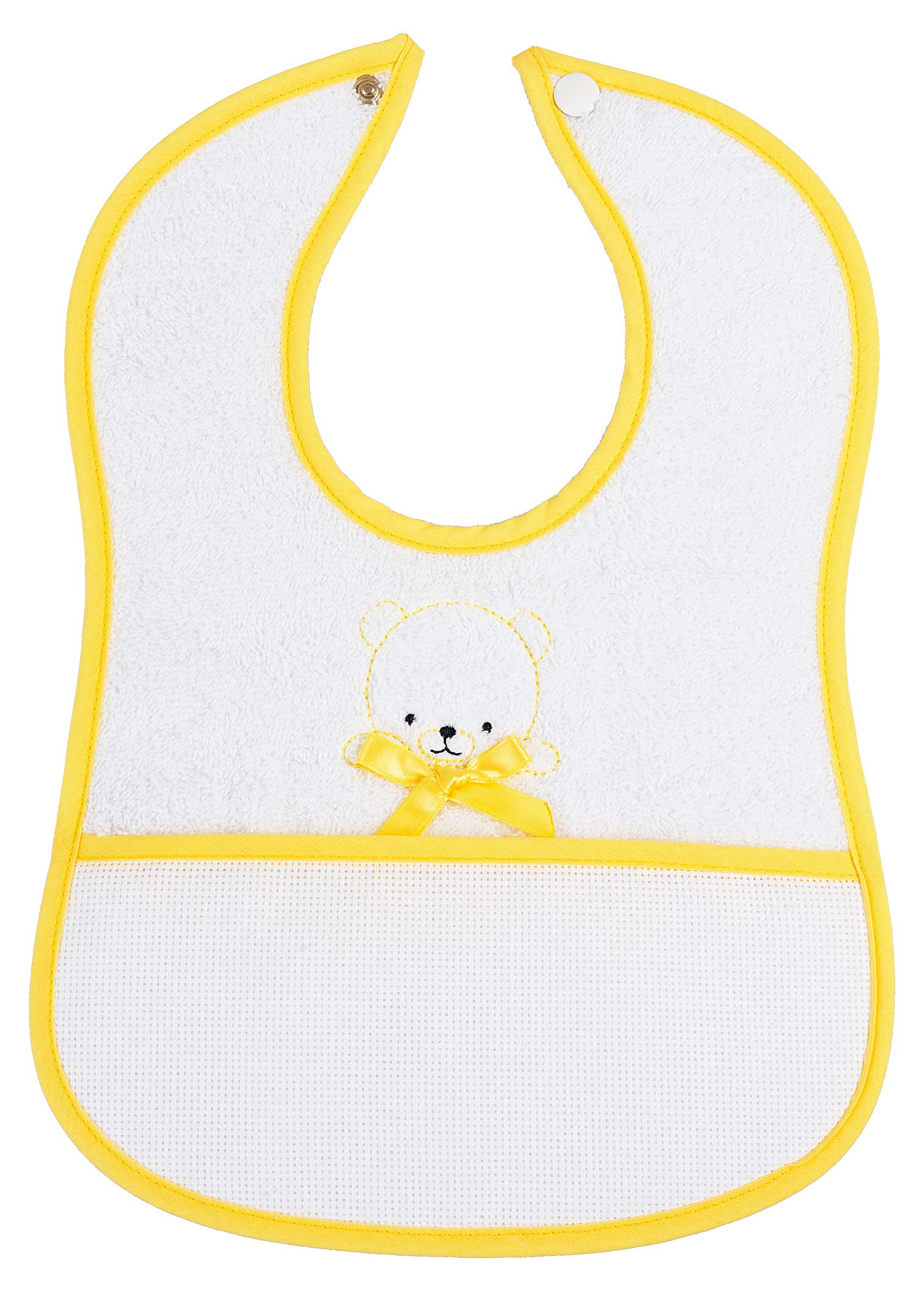 FILET - AM283G Baby Bib with Teddy Motif and Press Stud, Color Yellow, from 6 Months Toddler, 34 cm x 23.5 cm