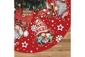 GAGEC Christmas Tree Skirt Red Tree Skirt Glitter Gnomes Snowflake Xmas Winter Tree Skirt 48 Inch for Red Christmas Indoor Outdoor Decorations