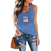 VQD Womens USA Tank Shirts 4th of July American Flag Tshirts Patriotic Sleeveless Vest Tee Tops