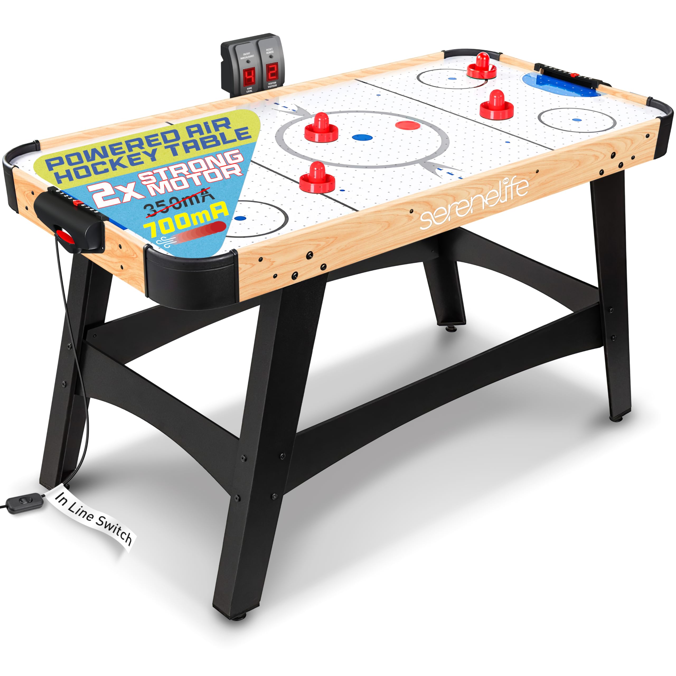 Photo 1 of SereneLife 58" Air Hockey Game Table with 2X Stronger Motor, Digital LED Scoreboard, Puck Dispenser & Complete Accessories
