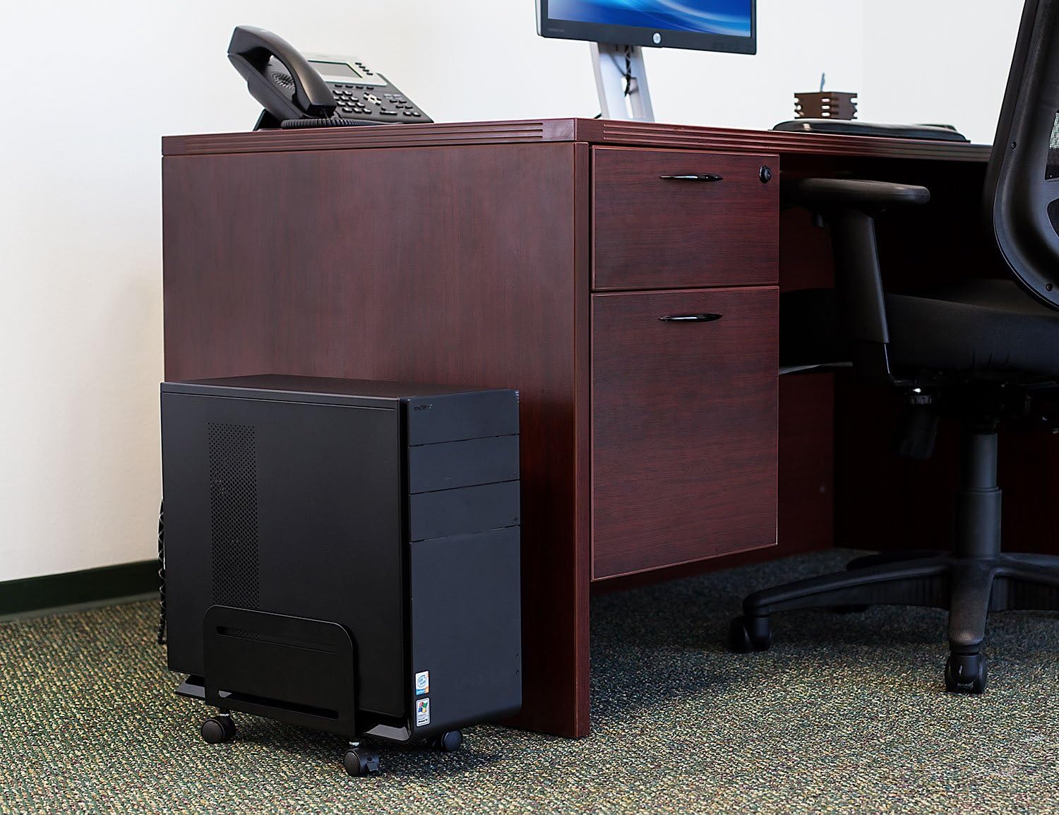 Mount-It! Rolling CPU Stand with Wheels, Heavy Duty Desktop Computer Tower Cart with Ventilation and Adjustable Width from 4.87 to 8.5 Inches, Steel : Office Products