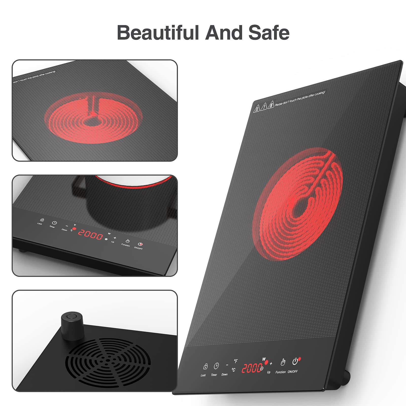 Portable Electric Hot Plate, 2 Burner Cooktop 110V/120V Plug-in, Infrared Stove Top for Cooking, LED Touch Control, Timer & Safety Lock for RV, Dorm, Apartment (Electric Cooktop 12 Inch)