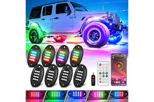 TDE EXPLORER.LIGHTING 8 Pods RGB+IC LED Rock Lights for Jeep Golf Cart Truck SUV UTV Offroad, Dream Color Smart Music Chasing Rock Lights with APP/RF Control, 12V Waterproof Car Underglow Kit Neon Vehicle Underbody Light
