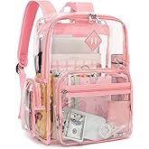 Fuyicat Heavy Duty Clear Backpack for Girls Boys Women Men, PVC Transparent School Backpacks See Through College Bookbag (Pink)