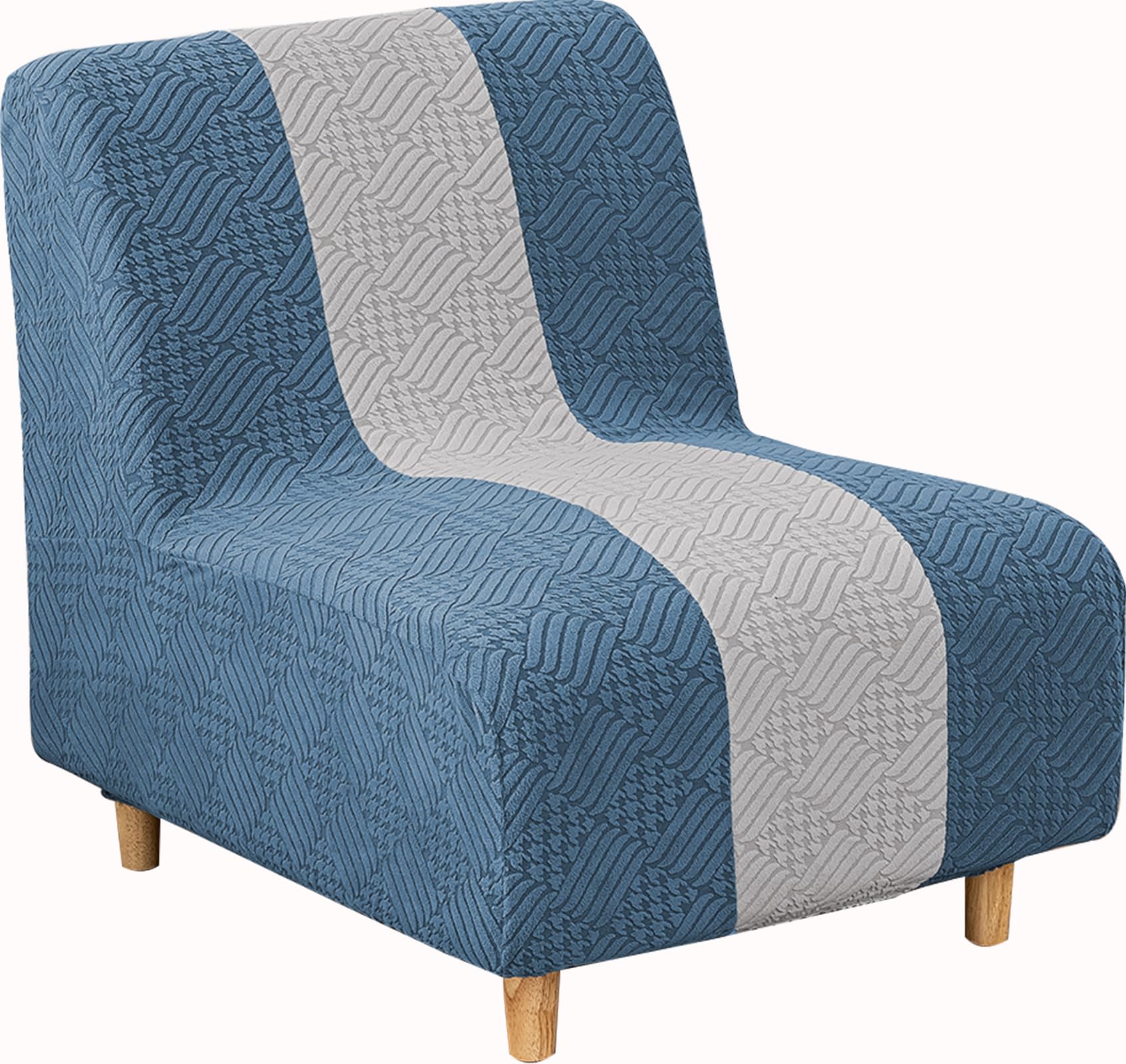 Photo 1 of Lavish Cover Stretchy Jacquard Armless Chair Slipcover Accent Chair Cover for Living Room Chairs and Slipper Chairs(Blue+LightGrey, Jacquard)
