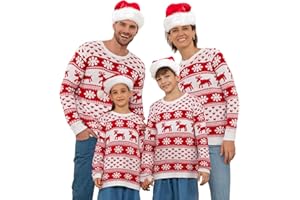 Xaatren Matching Family Christmas Sweaters Ugly Knit Pullover Cute Long Sleeve Crew Neck Xmas Holiday Jumper with Hat