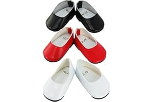 American Fashion World Red, White, and Black Flats for 18-Inch Dolls | 3 Pack | Premium Quality & Trendy Design | Dolls Shoes | Shoe Fashion for Dolls for Popular Brands
