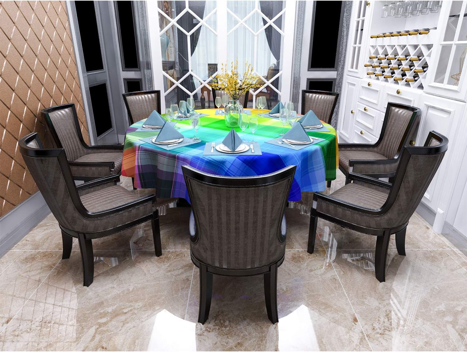 Amazon Com Vva Vintage Rainbow Round Tablecloth Retro Plaid Design Checkered Squares Colored Geometric Pattern Circular Table Cloth For Family Dinners Or Gatherings Indoor Outdoor Events Or Parties 70 Inch Home Kitchen