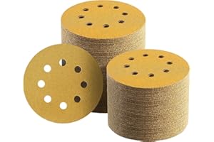 Keeimp 100 Pcs 5 Inch Sanding Discs Hook and Loop, 80 Grit Sandpaper for Woodworking or Automotive, 8 Hole Gold Premium Dustless Random Orbit Sandpaper