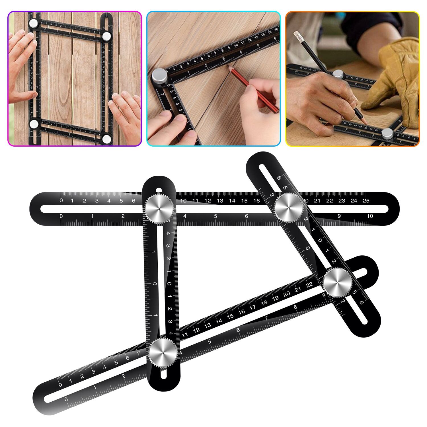 Angle Ruler RIYO Multi Angle Measuring Ruler Template Tool For Handymen, Builders, Craftsmen, Carpenters, Roofers, Tilers, DIY Use Sent Storage Bag