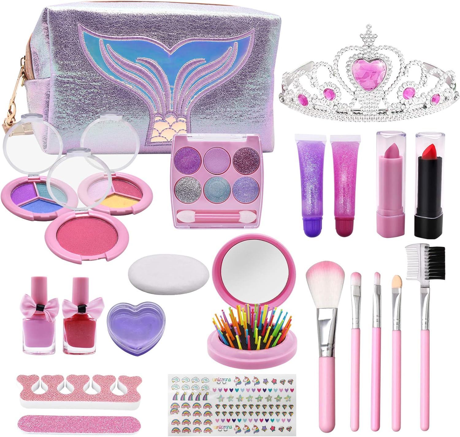 ADOGKUU 23Pcs Kids Makeup Kit for Girl, Washable Girls Makeup Set with Fashion Cosmetic Bag, Real Makeup Dress Up Beauty Set Girls Toy for Kids 6 7 8 9 10 11 12 Years Old, Play Makeup for Little Girls: Toys & Games