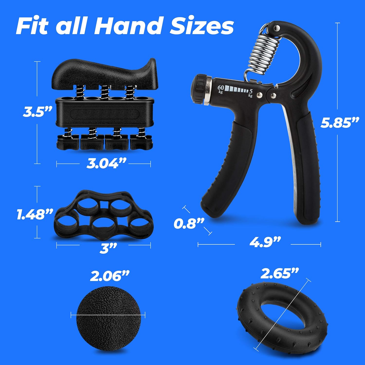 Grip Strength Trainer Kit (5 Pack), Hand Grip Strengthener Kit, Hand Strengthener & Grip Strength Kit - Hand Exerciser Grip Strengthener Kit, Grip Trainer & Hand Grips for Strength with Carry Bag: Health & Personal Care