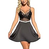 ADSEXY Women Lingerie Sexy Lace Chemise Mini Teddy Babydoll Lingerie Set V Neck Sleepwear See Through Dress