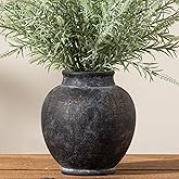 Ceramic Flower Vase, 6.7 Inch Rustic Farmhouse Decorative Vase Pottery Pampas Grass Vases for Home Decor Table Living Room Entryway Mantel Bookshelf Bedroom Bathroom Kitchen - Black