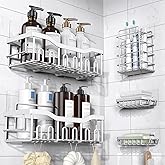 EUDELE 5-Pack Rustproof Stainless Steel Shower Caddy – No Drill Adhesive Bathroom Organizer with Large Capacity, Spacious Shower Shelves for Inside Shower, Kitchen & Home Decor Storage-XL Size
