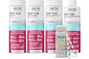 Bio Ouster Hot Tub Water Balancing Kit – Spa pH Up, pH Down, Alkalinity Increaser, Calcium Hardness Increaser & Test Strips – Spa Chemicals Starter Kit for Inflatable & Acrylic Hot Tubs – Made in USA