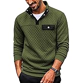 COOFANDY Quilted Sweatshirts for Men Quarter Button Pullover Sweatshirt Stand Collar Outdoor Polo with Pockets
