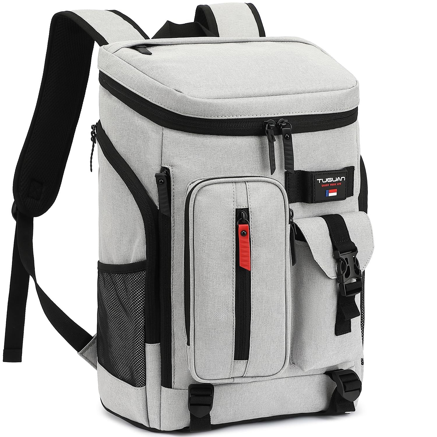 TUGUAN 30L Cooler Backpack 36 Cans Insulated Cool Bag Rucksack Leak Proof Picnic Backpack Lunch Bag for Men Work Lightweight Thermal Bag Women for Travel Camping Beach Cooler, Grey