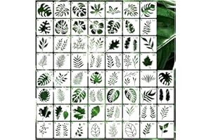 YHSLMH Small Leaf Stencils for Painting on Wood Stone Reusable Tropical Leaves Fern Palm Nature Stencils for Kids Adults on Wood Fabric Rock Card Art Paint Wall Furniture Home Decor (60 Leaf)