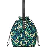 DAROSS Reusable Lunch Bag,Canvas Drawstring Lunch Bag, Lunch Tote for Work, School, or Picnics, Lightweight & Waterproof, Keeps Food Fresh All Day (Green Alphabet)