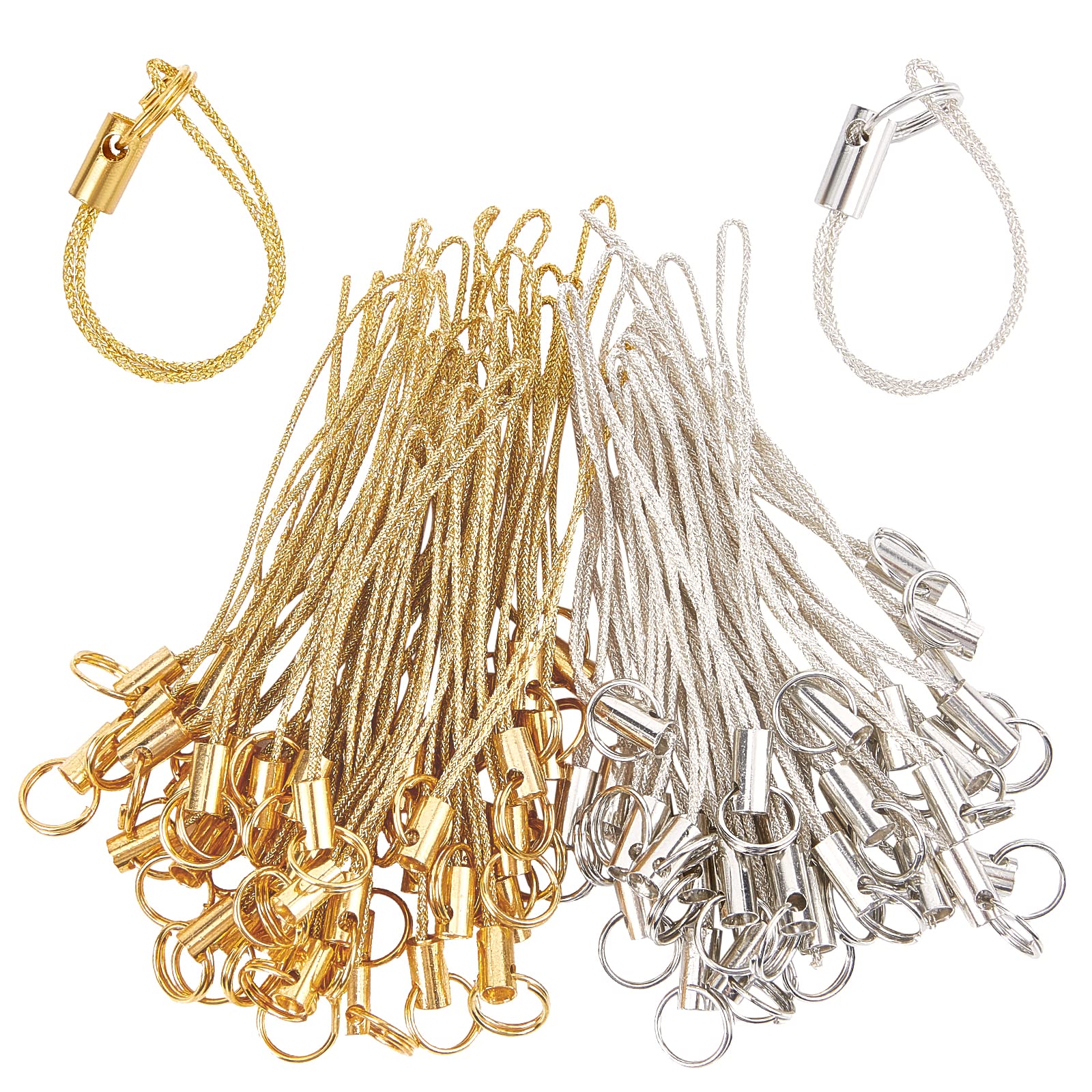 GORGECRAFT 100Pcs 58MM Phone Keychain Strap Tone Split Ring Cords Colorful Polyester Cellphone Charms Lanyard String for Mobile Phone Lariat USB Drive DIY Decorations Supplies