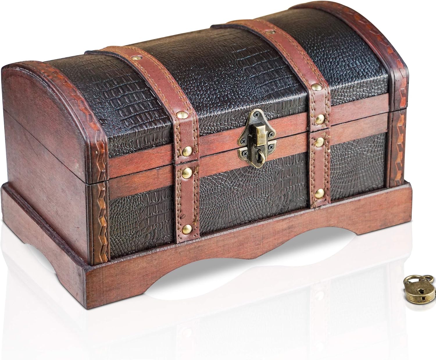 Brynnberg Schatztruhe Kroko 30x17x16cm Grosse Schatzkiste Schwarz Krokodilleder Imitat Muster Holz Mit Deckel Schloss Und Schlussel Piratenkiste Verschliessbar Aufbewahrungsbox Amazon De Kuche Haushalt