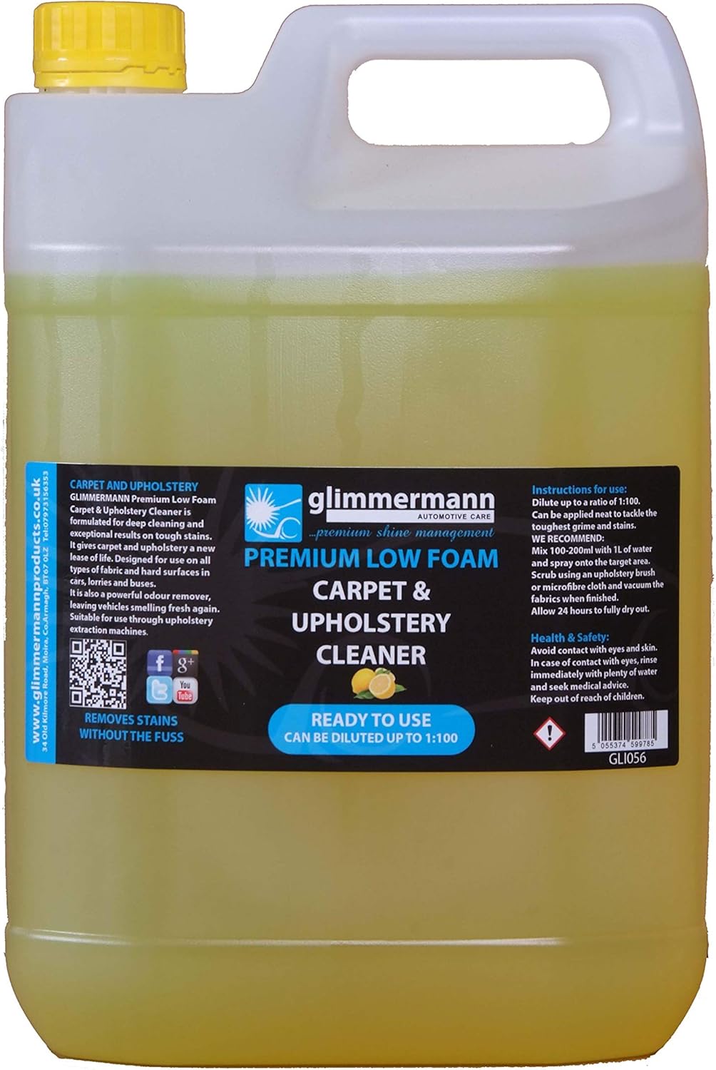 Glimmermann Products Premium Low Foam Carpet and Upholstery Cleaner 5L