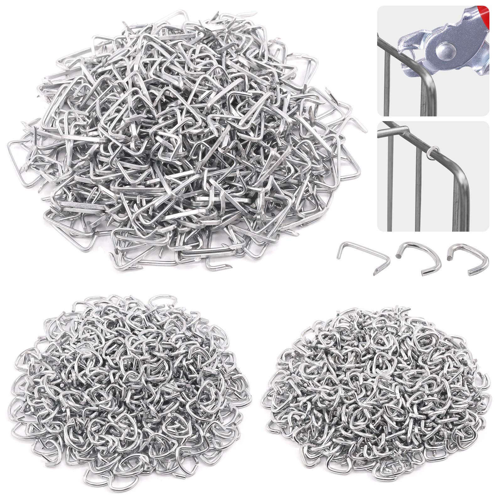 Rustark 1500 Pcs Galvanized Hog Rings Size Assorted Set with 3/8", 3/4", 1/2" Upholstery Hog Rings Set for Furniture,Fencing,Bagging, Railing, Sausage Casing, Meat Bags, Shock Cords
