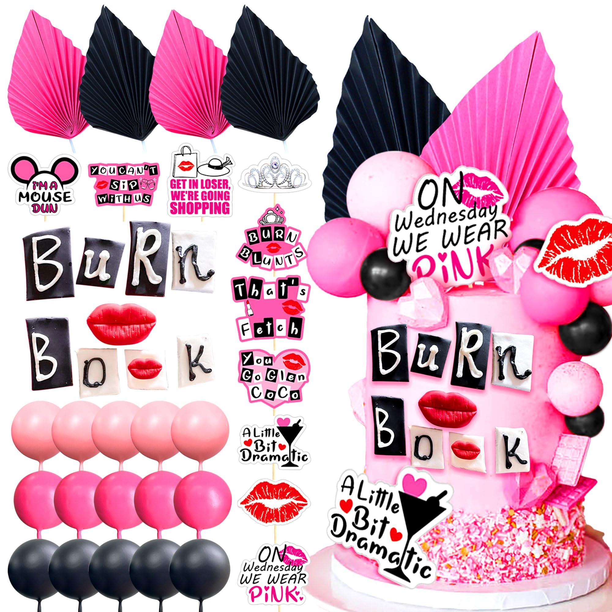 Photo 1 of LaVenty Mean Girl Cake Topper Mean Girl Birthday Party Decoration Cupcake Toppers for Wedding Bridal Shower Bachelorette Theme Girls Party Cake Decorations Supplies