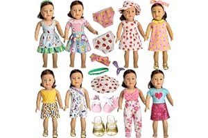 HOAKWA American Doll Clothes and Accessories for 18 Inch Doll, 18" Doll Clothes Dress, Total 19 Pcs Including 8 Sets of Clothing Outfits with Shoes, Underwear, Headband, and Cap (Not Include The Doll)