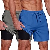 COOFANDY Men's 2 in 1 Running Shorts 2 Pack Athletic Shorts Quick Dry Gym Training Workout Shorts with Pockets