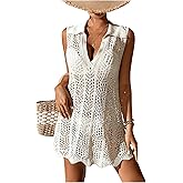 Verdusa Women's Hollow Out Crochet Cover Up Dress Sleeveless V Neck Swimsuit Coverup