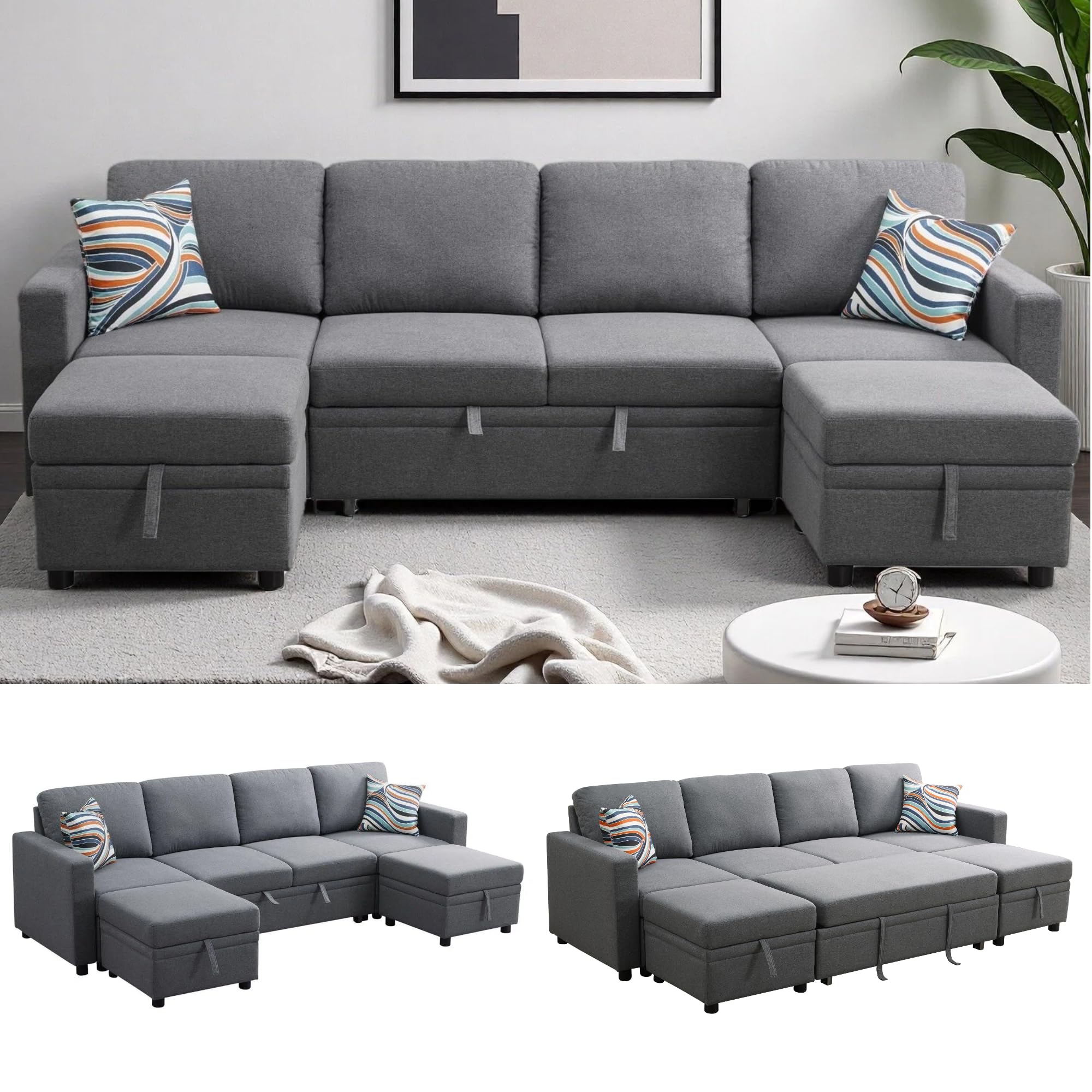 Photo 1 of Trygoal 102 Inch Pull Out Couch, Convertible Sofa Bed for Living Room, Comfortable Sleeper Sofa with Pull Out Bed, Modern Sectional Couches with Ottoman Storage, Easy Assembly for Apartment, Dark Gray