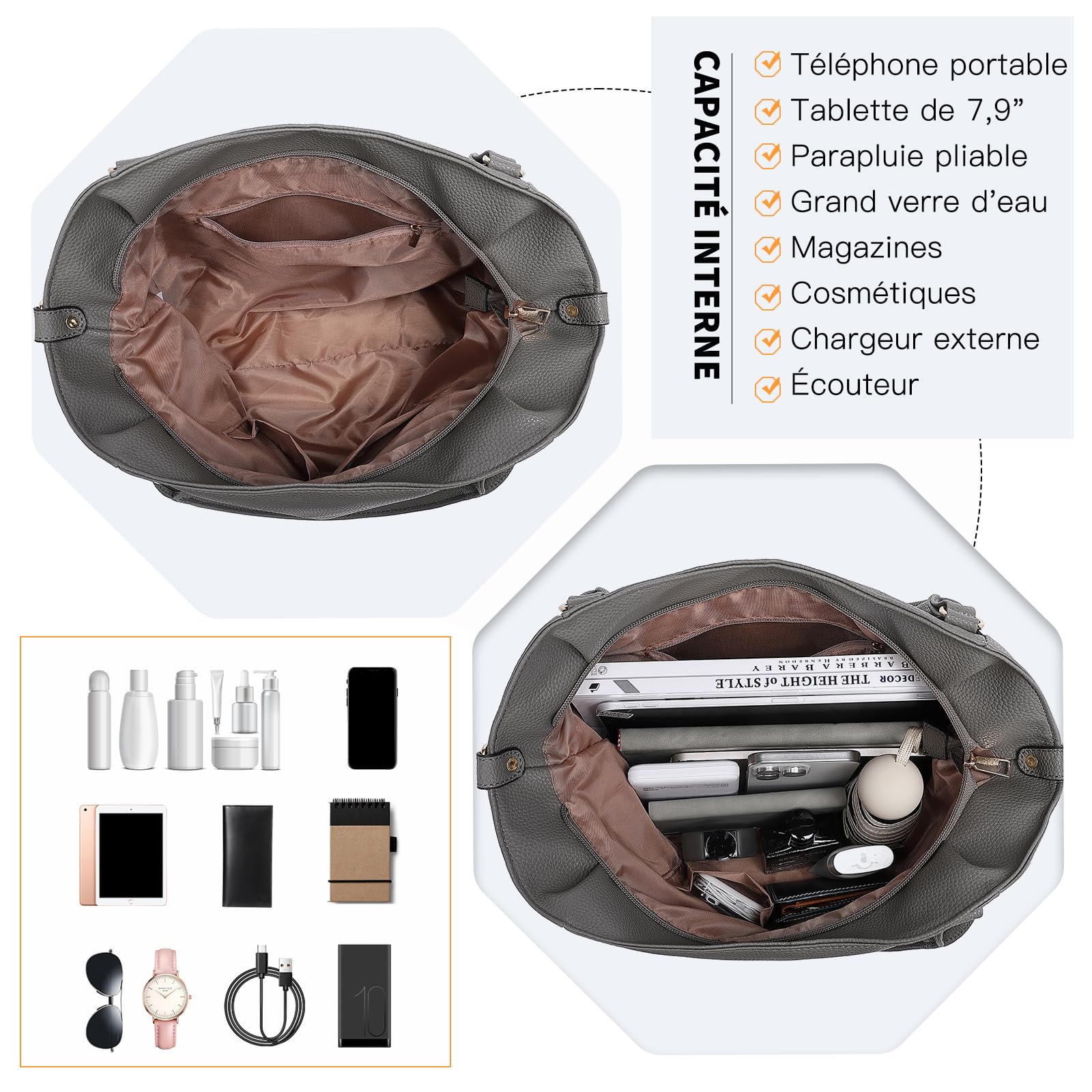 Miss Lulu Women's Tote Bag, Soft PU Leather Shoulder Bag, Fashion Large Handbag for Working Ladies, Simple Elegant for Office Travel School Library Shopping