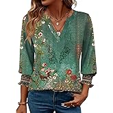 LOMON Women's 2026 Fashion Tops 3/4 Length Sleeve Business Casual Blouses Summer Tees Shirts S-4X
