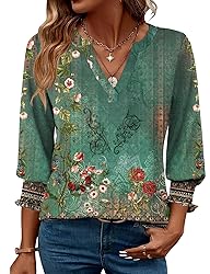LOMON Women's V Neck 3/4 Sleeve T Shirts Casual