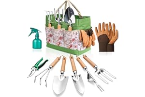 VOIDAY Gardening Tools – 9-Piece Garden Tools Set with Heavy-Duty Stainless Steel Hand Tools, Durable Storage Bag & Anti-Slip Rubber Gloves, Ideal Gardening Gifts for Women