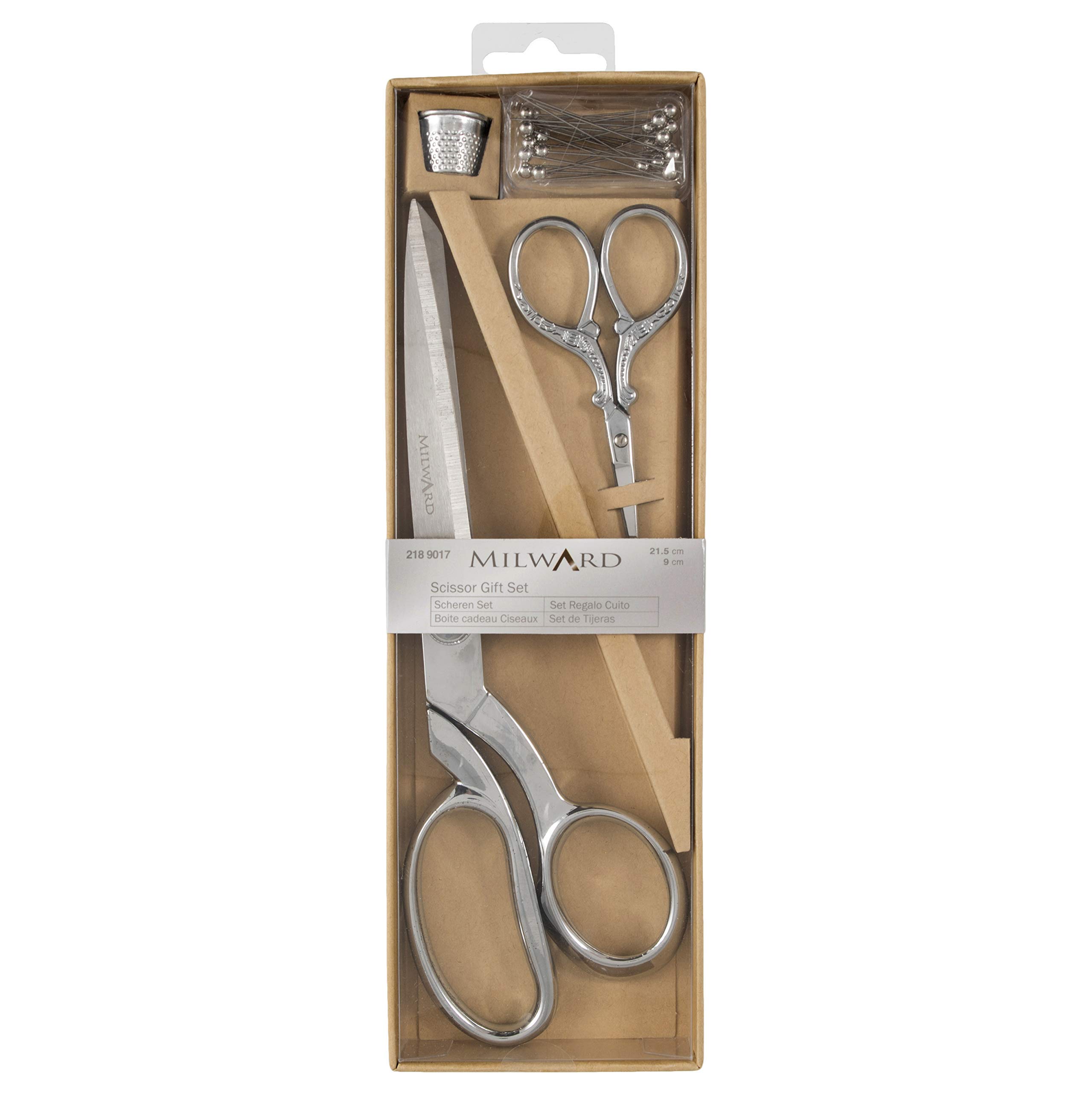 Milward Premium Scissors Gift Set - Includes Dressmaking Shears and Embroidery Scissors (Silver)
